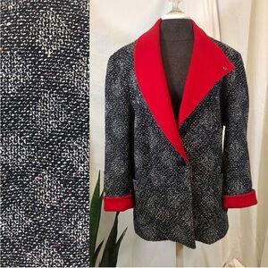 ❤️ LAST CHANCE Vintage 80s Outer-Scene Ltd. Wool Blend Tweed Coat w/ Red Collar